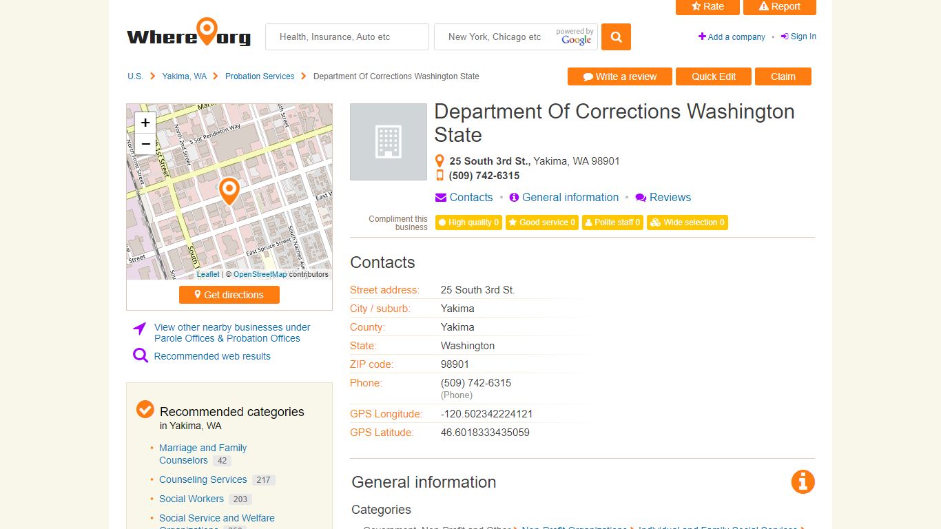 Department Of Corrections Washington State in Yakima, WA